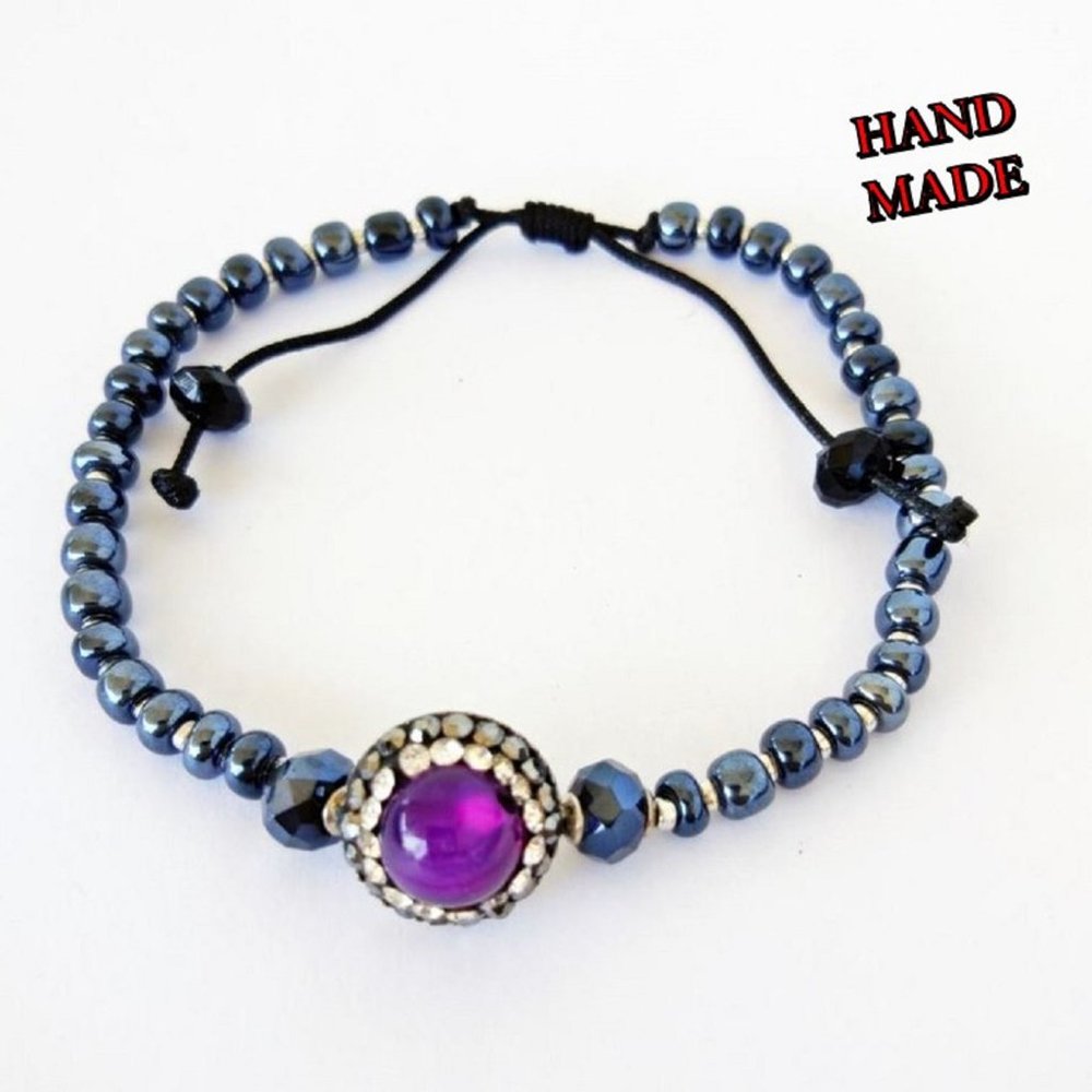 Purple Agate Hematite Bracelet Hand Made